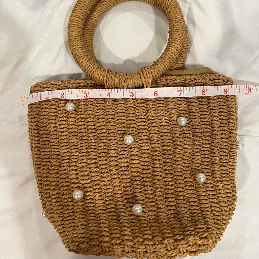 Jcrew Woven Straw Pearl Accent Handbag - Camel.NWOT - Picture 3 of 6